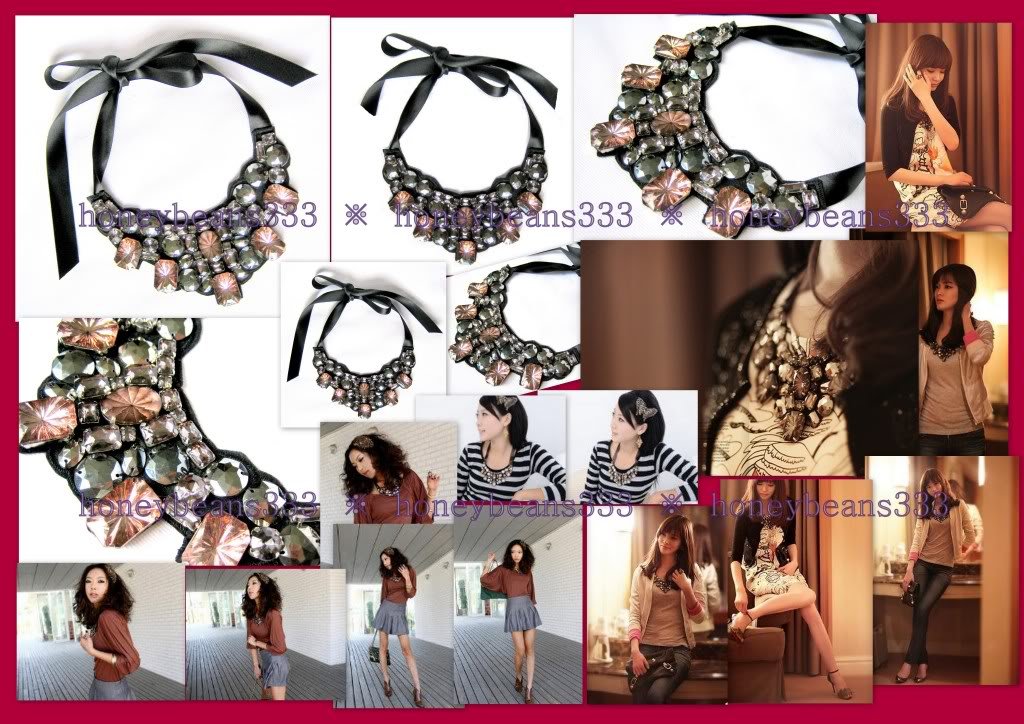 New Handcrafted Pink Crystal Rhinestone Bib Necklace 58