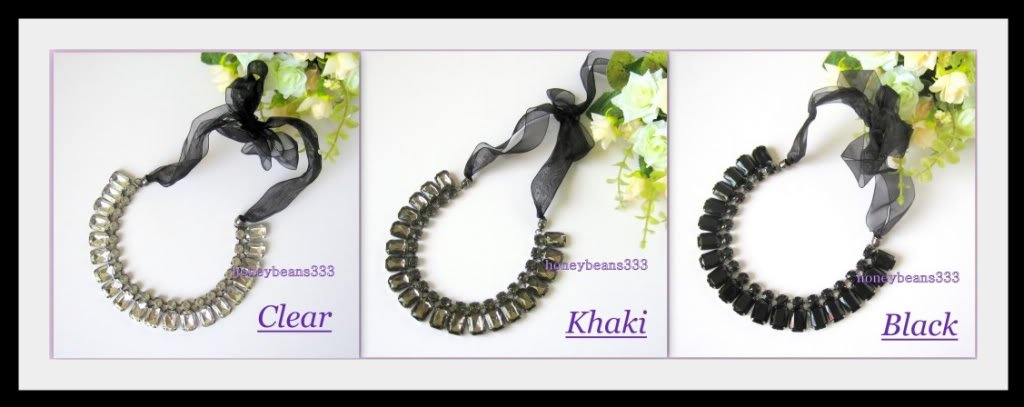 NEW Black Clear Khaki Crystal Ribbon Choker Necklace 23
