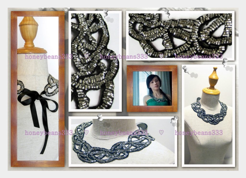 Handmade Statement Bib Choker Necklace Black Silver 053