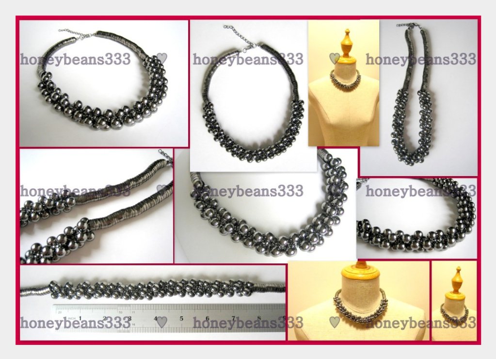 New Black Grey Gunmetal Pearl Bead Choker Necklace 014
