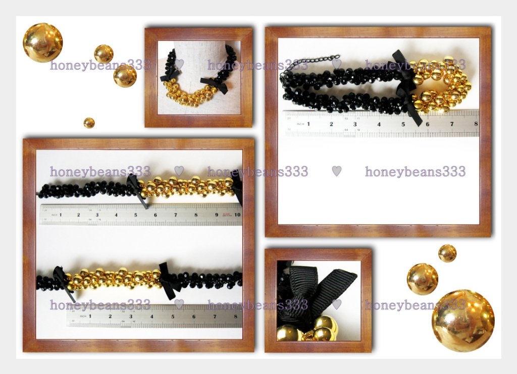 Cluster Gold Bead Black Cocktail Bib Choker Necklace V7