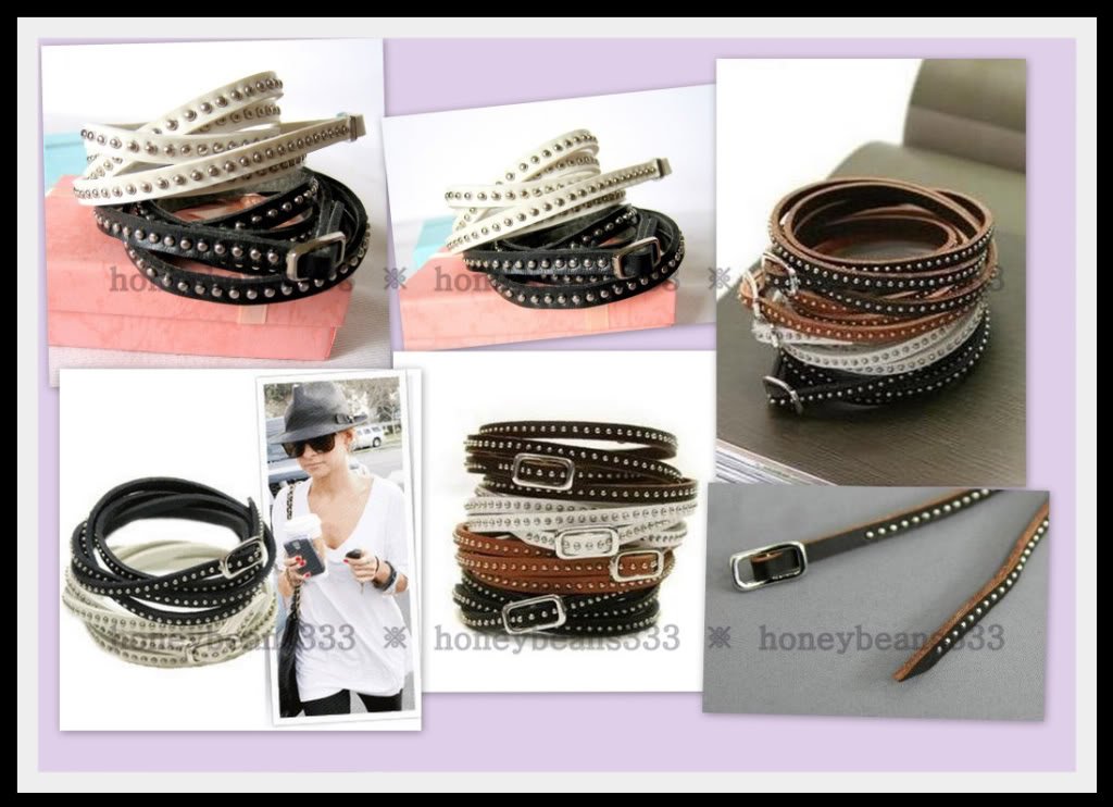 2PC Set Black White Brown Rivet Cuff Bangle Bracelet 02