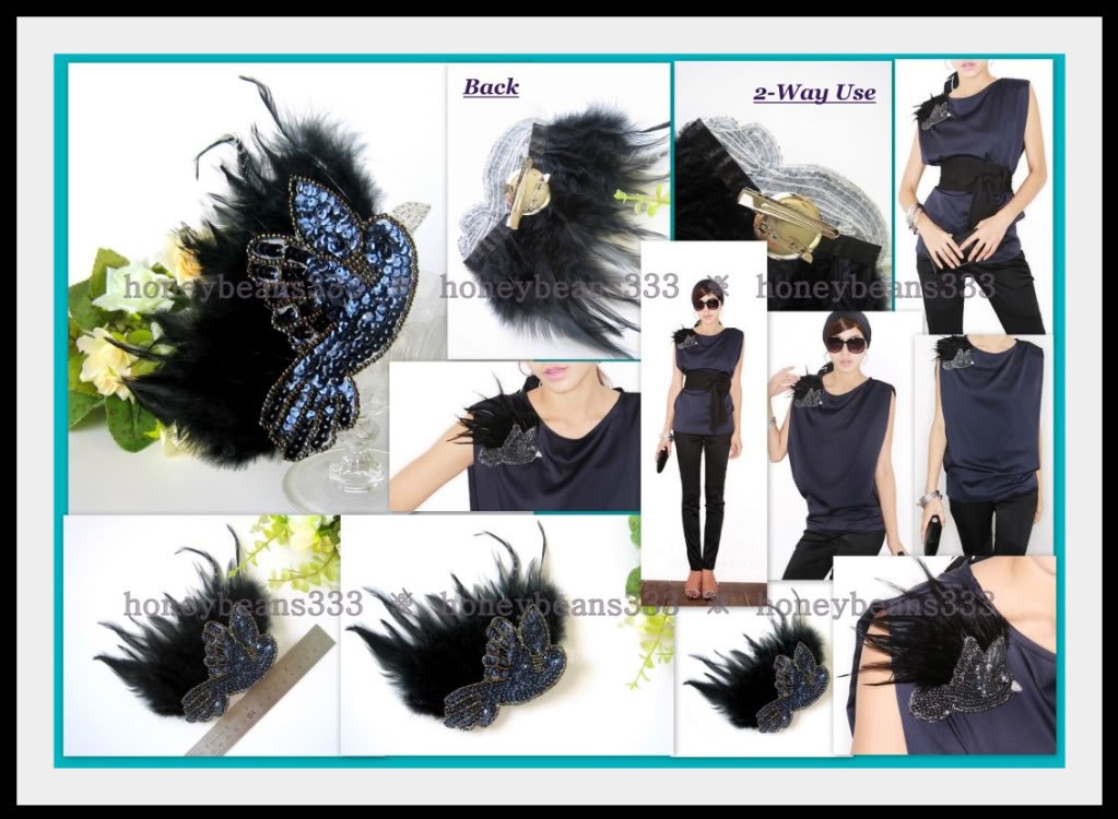 2Way Bird Pigeon Sequin Feather Hair Clip Pin Brooch 77