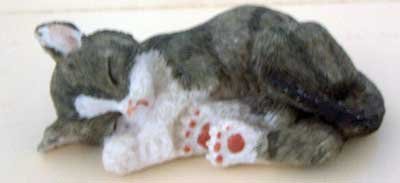 Grey Tabby Snoozer Cat Figurine Sculpture