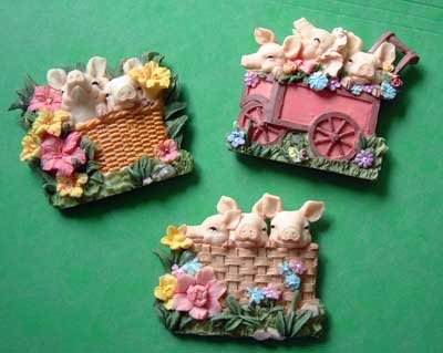 Pig Farm Animal Magnets Lot of 3 Resin 3D