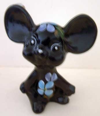 Fenton Mouse Black Handpainted Mint Floral Collectible