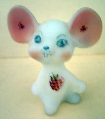 Fenton Mouse White Handpainted Mint Floral Collectible