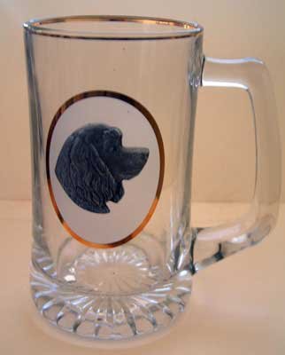 Spaniel Dog Ale Beer Mug Glass w/ Pewter Medallion