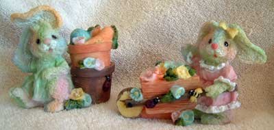 Sparkling Garden Bunny Rabbits Lot of 2 Holiday Easter Resin