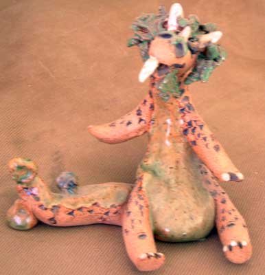 Dragon & Blue Bird Funny Humorous Clay Ceramic Sculpture