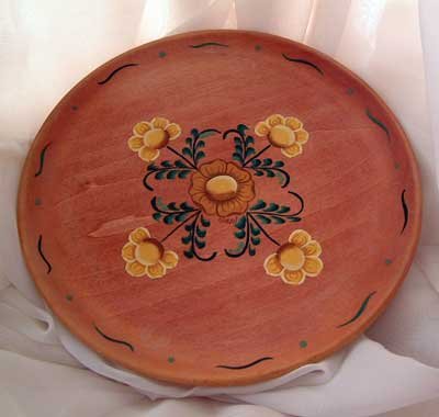 Flower Flowered Plate Wood Hand Painted Rosemale OOAK
