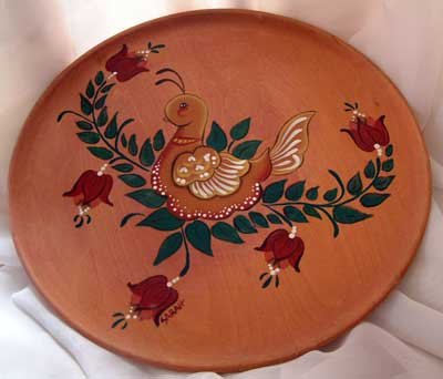 Partridge Bird Tulip Flowers Plate Wood Hand Painted OOAK