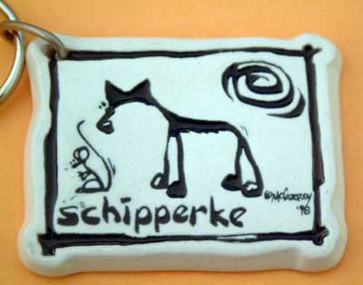 Schipperke Cavern Canine Dog Breed Stoneware Ceramic Clay Key Chain McCartney - NEW