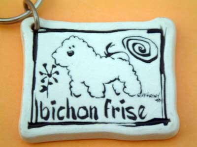 Bichon Frese Cavern Canine Dog Breed Stoneware Ceramic Clay Jewelry Key Chain McCartney - NEW