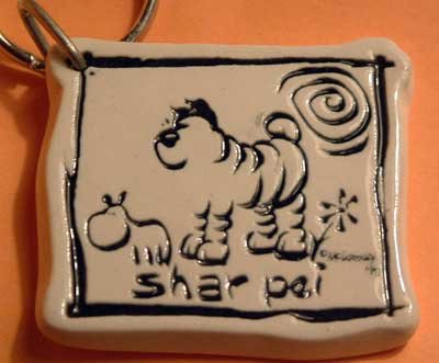 Shar Pei Cavern Canine Dog Breed Stoneware Ceramic Clay Jewelry Key Chain McCartney - NEW
