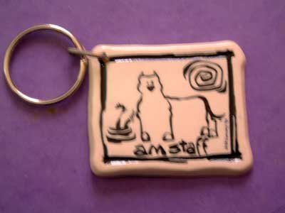 Am Staff Cavern Canine Dog Breed Stoneware Ceramic Clay Jewelry Key Chain McCartney - NEW