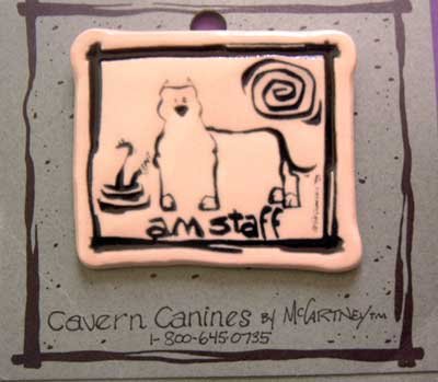 Am Staff Cavern Canine Dog Breed Stoneware Ceramic Clay Jewelry Pin McCartney - NEW