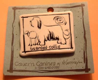 Bearded Collie Cavern Canine Dog Breed Stoneware Ceramic Clay Jewelry Pin McCartney - NEW