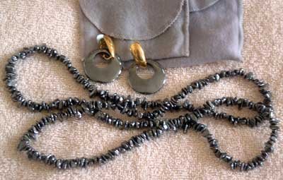 Genuine Hematite 36'' Strand Necklace & Pierced Earrings