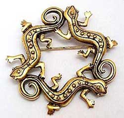 Triple Lizard Reptile Circle JJ Jonette Jewelry Lapel Pin