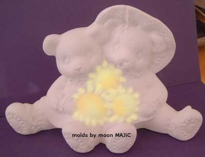 SUNFLOWER BEARS Flower Garden SILICONE Plaster Cement Wax MOLD