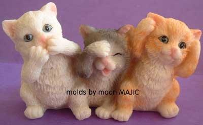 NO EVIL CATS Cat Novelty Animal SILICONE Candle Soap Resin MOLD