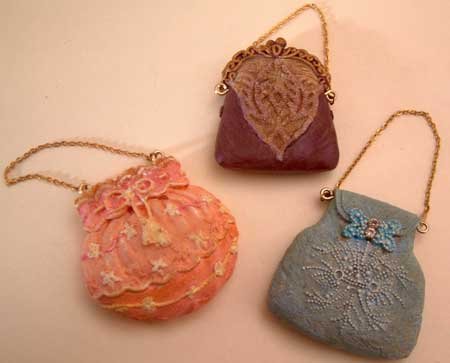 Resin Craft Miniature Purse Set of 3 Goldtone Chain