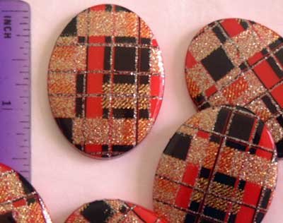 Black Red Gold Sparkle Plaid Flat Backs for Jewelry Altered Art Crafts and More!