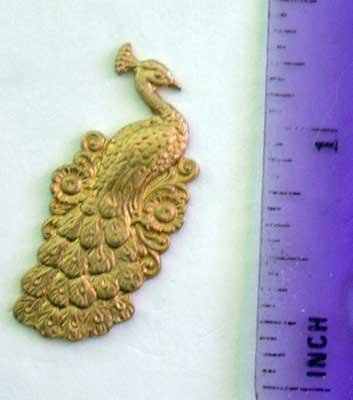 Peacock Bird Flat Back Raw Brass Jewelry Craft Altered Art Clay Mold Design