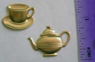 Tea Cup Pot Set Raw Brass Jewelry Craft Altered Art Clay Mold Design