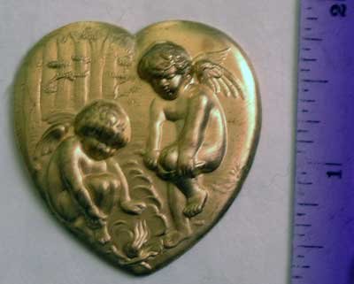 Cherub Heart Raw Brass Jewelry Craft Altered Art Clay Mold Design