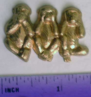 Monkey See No Evil Raw Brass Jewelry Craft Altered Art Clay Mold Design