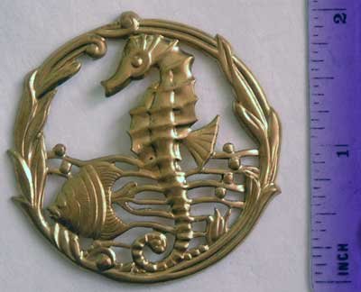 Seahorse Fish Rare Round Raw Brass Jewelry Craft Altered Art Clay Mold Design
