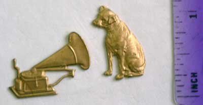 Dog Victrola Set Raw Brass Jewelry Craft Altered Art Clay Mold Design