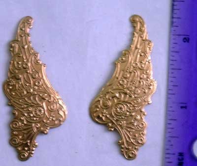 Wings Intricate Scrolled Pr/L/R Raw Brass Jewelry Craft Altered Art Clay Mold Design