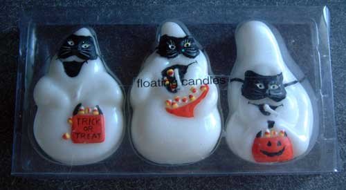 Ghost Mask Goody Treat Bag Glitter Halloween Floating Candles Set/3 NIP