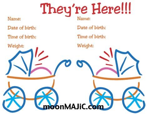 Birth Announcement - TWINS - You Print Quantity Needed! NO SHIPPING!