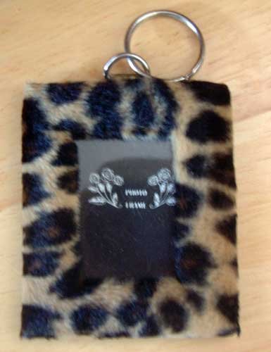 Photo Key Chain Animal Print Spotted Brown Black Faux Fur