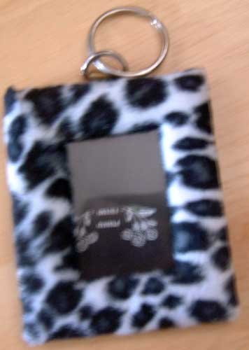 Photo Key Chain Animal Print Spotted Black White Faux Fur