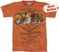 Four Cat Portrait Tiger Lion Cheetah T-Shirt by The Mountain M L XL