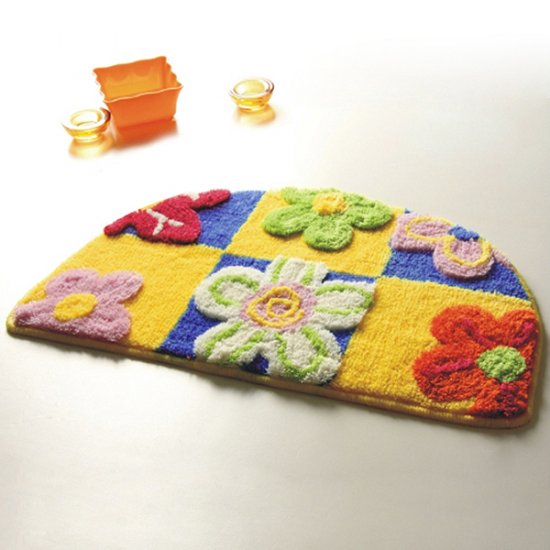 Yellow / Blue Flowers Kids Room Rug