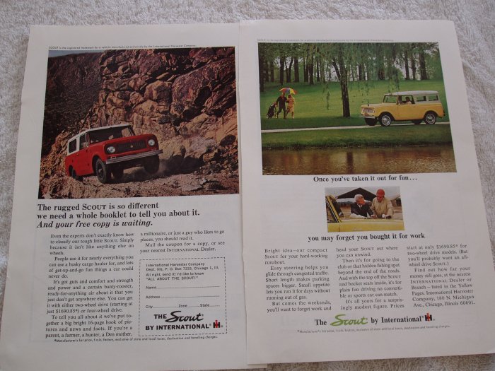2 International Harvester Scout magazine ads Free Shipping