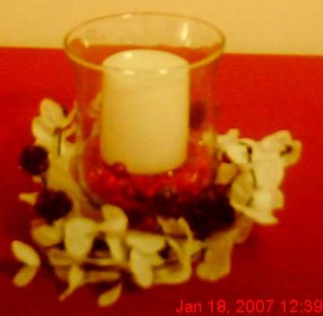 6in Glass Vase With Red & White Berry Candle Holder