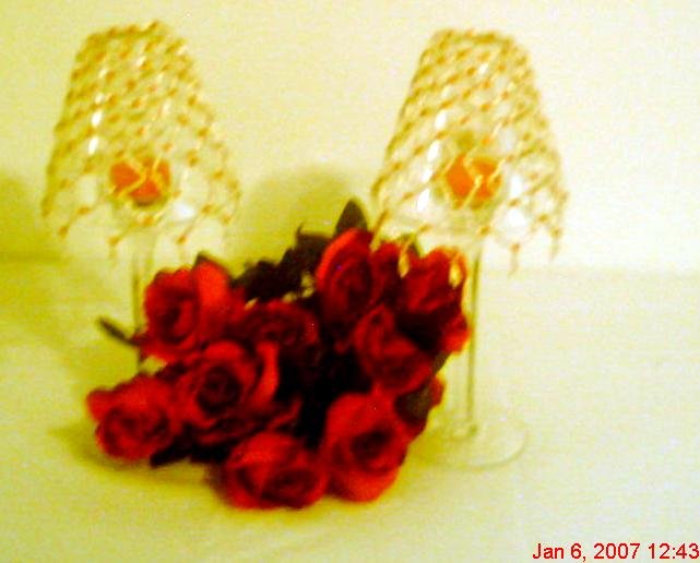 Red and White Beaded Candle Holder