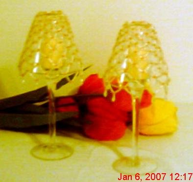 Orange and White Beaded Candle Holder