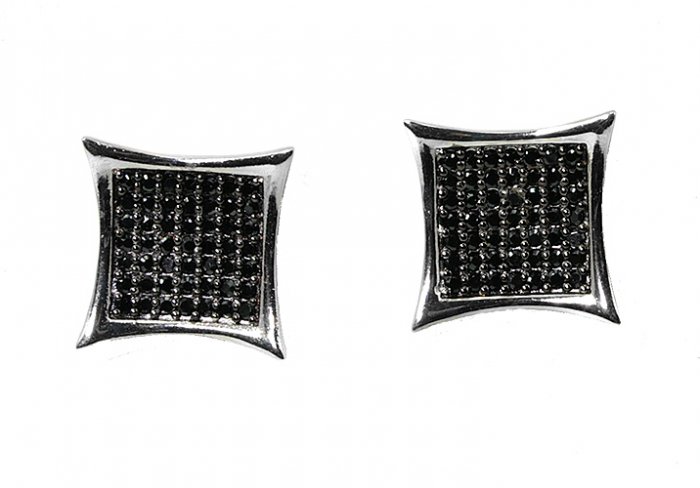 Black CZ Kite Star 15x15 925 Silver Screwback Concave