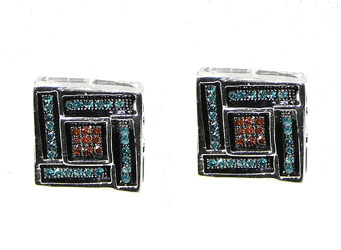 Red & Blue .20cts Diamond Square, 925 Srewback Studs