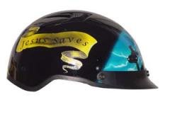 DOT VENTED BLUE CROSS CHRISTIAN MOTORCYCLE HALF HELMET