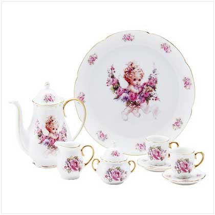 10Pc Porc. Cherub Doll Tea Set