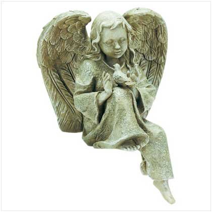 Garden Angel w/bird-verdigris